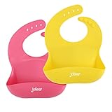 Jolieer 食事用エプロン ロールアップビブ スタイ お食事 離乳食 (赤+イエロー)
