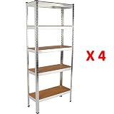 4x Heavy Duty Metal Racking 5 Tier Garage Storage Shelf Unit Shed Racks Silver