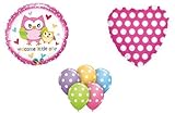 loonballoon Welcomeガールズフクロウベビーシャワードット柄7 pcパーティーマイラー&ラテックスバルーンセット