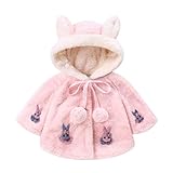 子供服 Mangjiu 女の子　ふわふわ　秋冬　ウサギの耳 フード付き コート 長袖 かわいい 保温 冷房 防寒対策 結婚式 披露宴 発表会 パーティー 入園式 (ピンク, L)