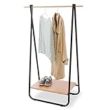 LOWYA （ロウヤ） ハンガーラック 収納 折り畳み収納 木目調棚 スチール 洋服ラック コンパクト ラック 幅90cm ブラック/ナチュラル