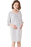 Sweet Mommy 着痩せピンストライプ 袖リボンワンピ 授乳口付き ワンピース 5分袖 コットン100％裏地付き 小さいサイズ お宮参り オフィス 春 夏 産前産後 授乳服 マタニティ S／ホワ