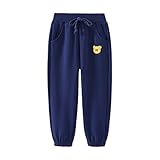 PANCY 子供服 上質 秋冬 長ズボン ロングパンツ 縄付き シンプル くま 刺繍 男の子 女の子(110cm,ネイビー)