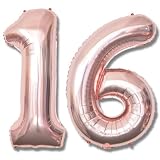 La Kissa 16歳 バルーン 数字 ローズゴールド 大きい 誕生日 飾り付け ナンバー アルミ風船 40インチ (16, ローズゴールド)