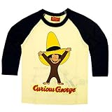 おさるのジョージ 長袖 Tシャツ ロンT ラグラン 総柄 Curious George キッズ 男の子 mo-ow01 ラグラン/ブラック(110cm)