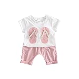 夏ベイビー服 子供Ｔシャツ+パンツ Pojour 女の子1-6歳　キッズ用かわいいスリッパ 2セット 子供ギフト 綿 通気 ピンク（90cm）