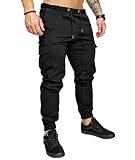 spasibo メンズ カーゴパンツ ブラック XL カジュアル ワイド 多機能 テーパード 春 夏 秋 冬 腰紐 ミリタリー ワーク ロング 綿 男性 クロップド 大きいサイズ ファッション メンス