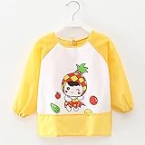 ベビービブ　ベビーエプロン　長袖　防水　子供　赤ちゃん　女の子　男の子　カートンプリント　可愛い　食事用 (イエロー)