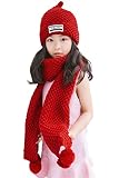 かわいい　ニット　帽子 ニット帽　マフラー　ネックウォーマー　子供用　キーズ 2点セット 秋冬　あったか 防寒　厚手　クリスマスプレゼント　レッド