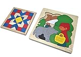 【KUENTAI】2点セット 木製パズル ジグソーパズル 子供 知育玩具 カラフル 恐竜 イルカ 少女 はめこみ 形合わせ (少女)