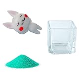 花市場直送便 ミニチュアガラス ウサギごろごろ & カラーサンド エメラルドグリーン & 植え込み用グラス ニューブロックS