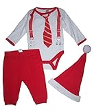 Baby Boys Christmas Outfit Bodysuit, Trousers & Santa Hat Set (3-6 Months) by Soft Touch