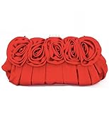 パーティ バッグ 結婚式 レディース クラッチ ショルダー バック バラ 薔薇 がま口 サテン 黒 レッド (レッド)