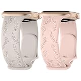 YGTBSR コンパチブル Apple Watch バンド 2024最新デザインフラワー彫刻バンド アップルウォッチバンド Apple Watch ベルト シリコン製 スポーツバンド Apple Watch Series 9 8 Ultra 7 6 5 4 SE 3 2 1に対応 49mm 45mm 44mm 42mm 41mm 40mm 38mm (38mm/40mm/41mm, スターライト/ピンクサンド)