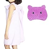 【Ani Mam Kids】子供用 かわいい ♡ アニマル ドライキャップ ＆ 着る バスタオル セット 吸水タオル バス用品 プール用品 (キャットセット)