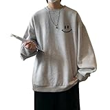 [WEEN CHARM] メンズトレーナー 大きいサイズ ビッグシルエット トレーナー 長袖 春服 パーカー スウェット カジュアル ゆったり 丸首 オーバーサイズ 笑顔柄