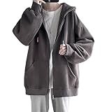 [foveitaa] ジップ パーカー メンズ 秋服 オーバーサイズ 大きいサイズ ゆったり ユニセックス 長袖 春秋服 人気 無地 柔らかい肌触り 快適 トップス スポーツ 男女兼用dark grey-L