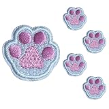 ワッペン シールタイプ 小さめ 刺繍 猫 肉球 ホワイト×ピンク 足あとモチーフ 5枚セット 全14種 カラフル NYANDELMO ND-0222-R02-H