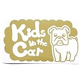 ゴールド（金） 犬 ブルドッグ 横戌 Kids in the car キッズ イン ザ カー キッズインカー ステッカー 窓ガラス用シールタイプ 車 円戌...