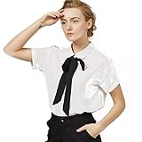 夏のちょう結びのブラウス女性の大学スタイルの緩いシフォンシャツ半袖の白いTシャツ ( 色 : 白 , サイズ さいず : S s )