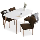 ダイニング ダイニングセット 5点セット 4人掛け 幅150 ファブリックチェア 天然木脚 ホワイト ブラウン