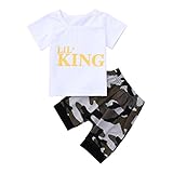 Aliciga ベビー服 セットアップ 男の子 半袖 Tシャツ + パンツ 二点セット 子供服 KING 英文字柄 プリント 迷彩 カッコイイ ファッション 人気 ダンス衣装 スポーツ 日常 保育園 