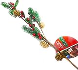 Snowy Pine Branch With Holly Berries and Pine Cones