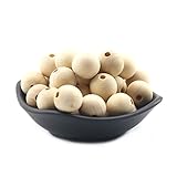 Mamimami Home 歯固め ラウンド ブナ木製ビーズ 16MM 100個 染色なし 天然 安全 ビーズ DIY用 幼児玩具 ガラガラ 看護用　カミカミ　おしゃぶりチェーン 噛がため　授乳 ネッ