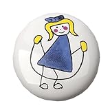3のセット[ Jumping Cartoon Girl ]セラミックKids引き出し/キャビネットハンドル/ Pulls 1.51 "