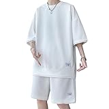 [Anzn] 夏服 メンズ セットアップ Tシャツ 半袖 上下 セット 大きいサイズ 無地 ゆったり おしゃれ 上下スウェット 服 トップス ハーフパンツ ショート パンツ アップ 快適 スポーツウェア セットアップ春夏 tシャツ 人気-bai-XL