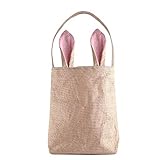 うさぎ耳　ハンドバッグ　バニーイヤー　かわいい　エコバッグ　リネン製　イースターデザイン　レディース　デュアル　レイヤ (ピンク)