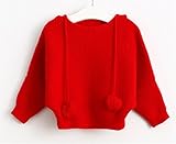 SnoLyni (JP) キッズセーター ベビージャンパー カットソー ニットメリヤス編み上げ アウター 羽織り キッズ 服 子供 春秋 女の子 ガールズ カジュアル 通学 (100cm, レッド)