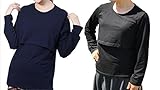 (エカイズ) EKA*is... 授乳服 長袖 2枚組 Tシャツ トップス インナー マタニティ 妊婦服 無地 w034 (L, ブラック×ネイビー)