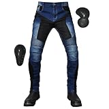 [RENHE] バイクパンツ 夏 バイク用メッシュパンツ 夏用 メンズ ライディングパンツ プロテクター ライダースパンツ 通気 バイクズボン ストレッチ素材 耐磨耗 ブルー1 Lサイズ