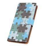 FFANY LG V60 ThinQ 5G 用 L-51A A001LG 対応 パズルウッド柄 木目柄 フェイクデザイン ブルー 手帳型 カードスロット スマホケース v60シンキュー5gカバー 090@06c