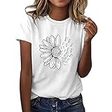 女性ひまわりサマーTシャツプラスサイズルーズブラウストップス女の子半袖グラフィックカジュアルTシャツ Tシャツ レディース 白 厚手 レディース Tシャツ 半袖 花柄 Tシャツレディース半袖 かっこいい