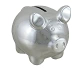 Portly Pigメタリッククローム仕上げMini Ceramic Coin Bank 4インチ シルバー 37090