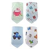 エルフ ベビー (Fairy Baby) 柔らかい 赤ちゃん用 よだれかけ コットン バンダナスタイル 三角ビブ 4枚組 車とコップ