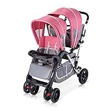 Feemom(フィーマム) 二人乗りベビーカー 座り/立ち変形自由 最大6歳まで使用可能 双子ベビーカー 立ちタイプ リクライニング機能付き 折り畳み簡単 1ヶ月～72ヶ月頃対象 (ピンク)