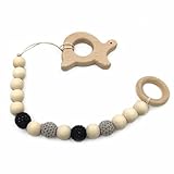 Kissteether 赤ちゃんの歯が生える玩具木製リングトータスおしゃぶりエコ歯が生えるかぎ針編みのビーズチュアブル幼児ホルダー木製おしゃぶり (カメ)