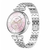 JUSUTEK 2025 革新 ダイヤバンドレディーススマートウォッチ通話機能付き,1.28インチAMOLED可愛い腕時計,センサ機能,Bluetooth5.2,smart watch,音楽制御,リモコン撮影，280以上文字盤自由設定,Hband,女性機能,電卓,Line通知,着信表示,iphone&コンパチブル対応,贈り物,日本語対応,日本語説明書付き (銀三株鋼)