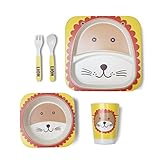 PUQU ベビー食器 子供用食器セット 天然竹の子供食器 子供食器セット ベビー竹食器セット 安全な竹の繊維 エコ竹繊維製品 (ライオンちゃん)