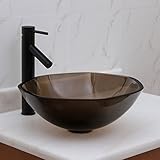 Eliteバスルームクリアブラウンポリゴンガラス容器シンク& Oil Rubbed Bronzeシングルレバー蛇口。。。