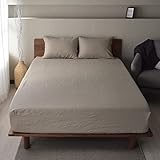 Sleep Tailor ベッドシーツ 麻 100% 日本製 シングル リネン ボックスシーツ おしゃれ ベットシーツ 北欧 洗える シーツ スリープテイラー リーノ [ST] (シングル(100×200×30cm), ベージュ)