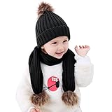 oenbopo 帽子 マフラー ２点セット ニット製 ポンポン付き 軽量 伸縮性ある 生産祝い フりーサイズ 防寒 冬 しもやけ 対策 スカーフ キャップ (05)