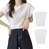 [PALAME] Tシャツ レディース フレンチスリーブ 【甘い雰囲気・着痩せ効果・肌ざり良い】 フレンチスリーブTシャツ ノースリーブ トップス 半袖 ゆったり 細身 柔らか おしゃれ 透けない 可愛い カジュアル 通勤 デート 夏 (JP, アルファベット, L, ホワイト*2)