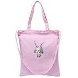 DealMuxキャンバスガール柄トラベルショッピングジッパークロージャーComestic食品ショルダーハンドトートバッグピンク