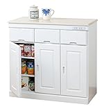 《収納・調理台・間仕切りに。見た目もよい天板人工大理石》ファミリー・ライフ 天然木桐材天板人工大理石キッチンカウンター (3枚扉, ホワイト)