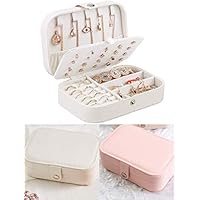ジュエリーボックス 携帯用 レザー ジュエリー収納 アクセサリー 大容量二層 ジュエリーケース 仕切り調整 アクセサリーケース 宝石箱 ベロア調 アクセサリーボックス コンパクト リング ピアス ネックレス 収納 省スペース ホワイト