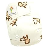 Kawaii Baby Newborn Reusable Cloth Diaper Pure & Natural 6 - 22 Lb. With 2 Microfiber Inserts Monkey